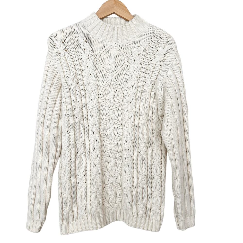 Vintage Jennifer Moore Off White Cable Knit Chunky Sweater Sz M